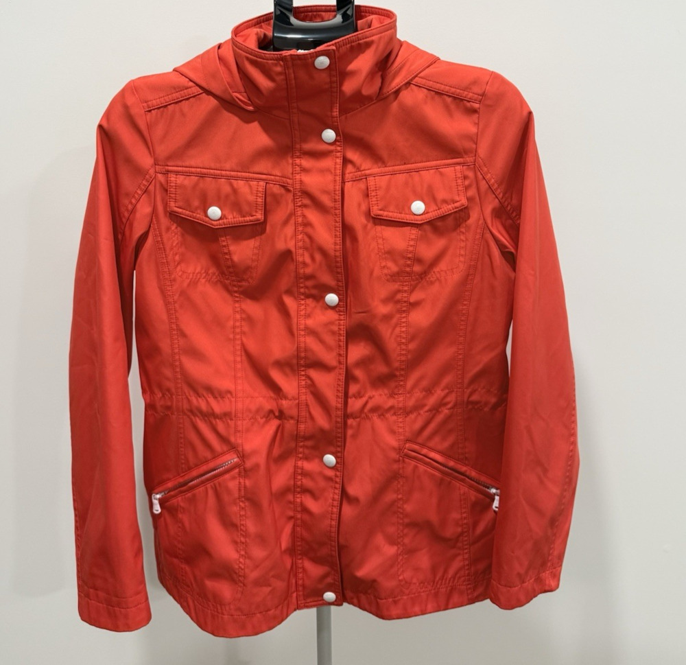Guess Women's Raincoat/windbreaker hooded jacket red/orange Size Medium